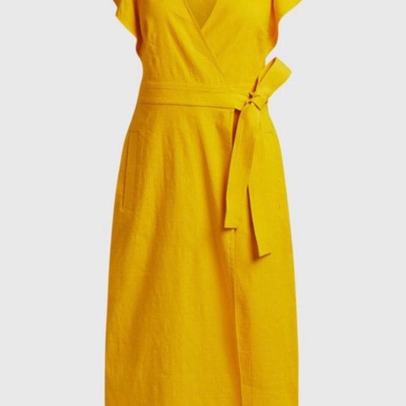 NWT A.L.C Yellow Walker Ruffled Shoulder Midi Dress Size 4 - Picture 4 of 9